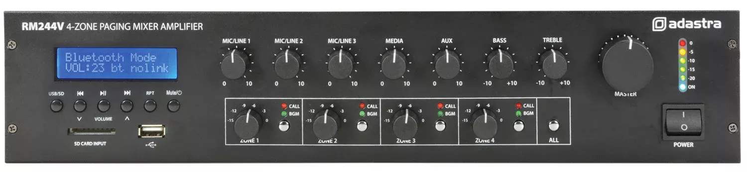 Adastra 100V Mixer Amplifier with 4-zone Paging – RM244V