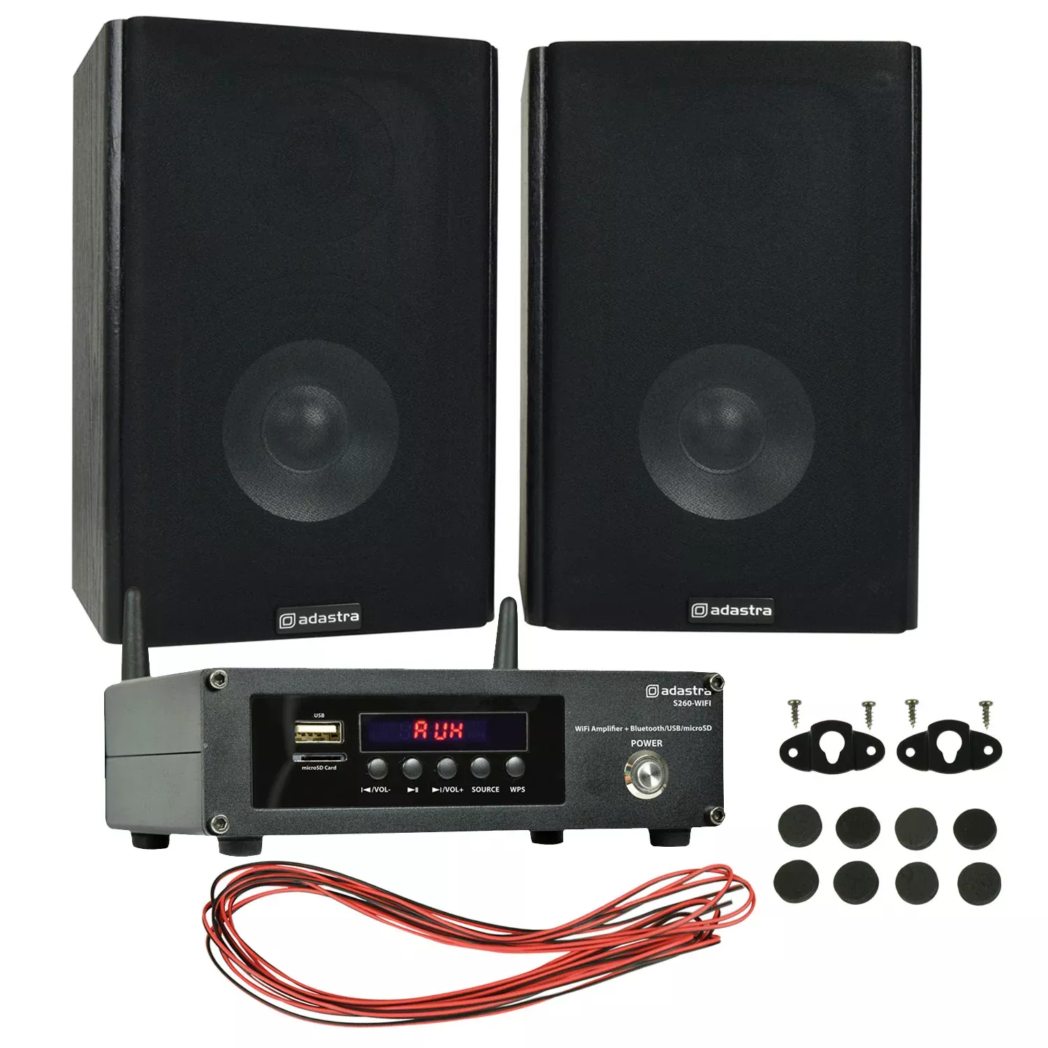 Adastra 2 x Bookshelf Speakers and WiFi Streaming Amplifier Package – 2*AB5+S260-WIFI