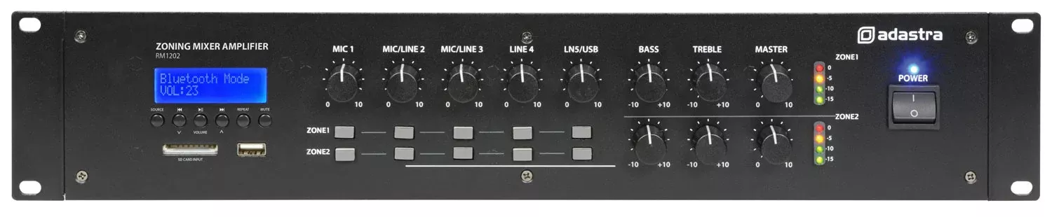 Adastra 2-zone Mixer-amplifier + USB/SD/FM/Bluetooth – RM1202