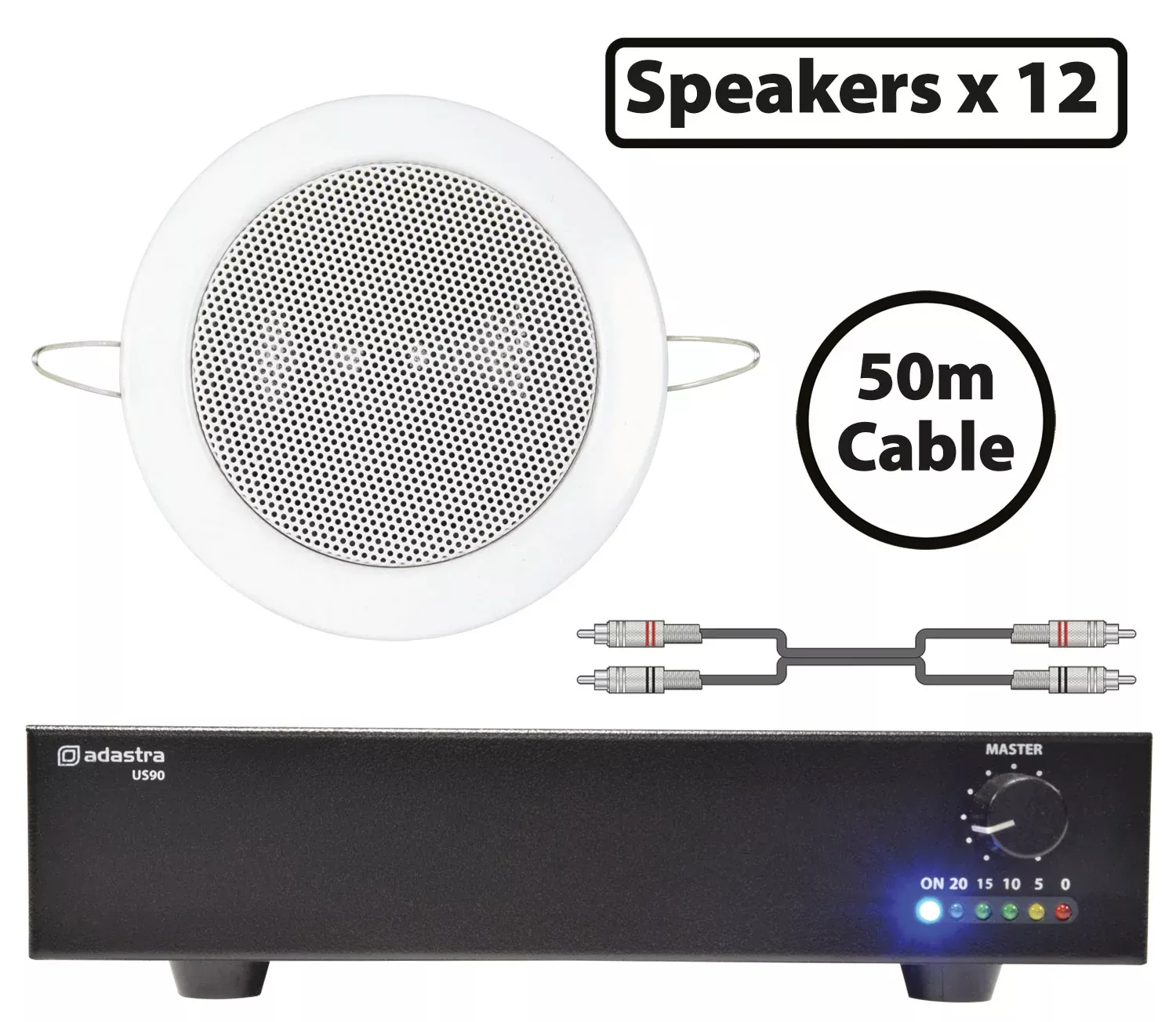 Adastra Add-on 100V Washroom / Corridor Ceiling Speaker Packages – 12*EC36V+US90