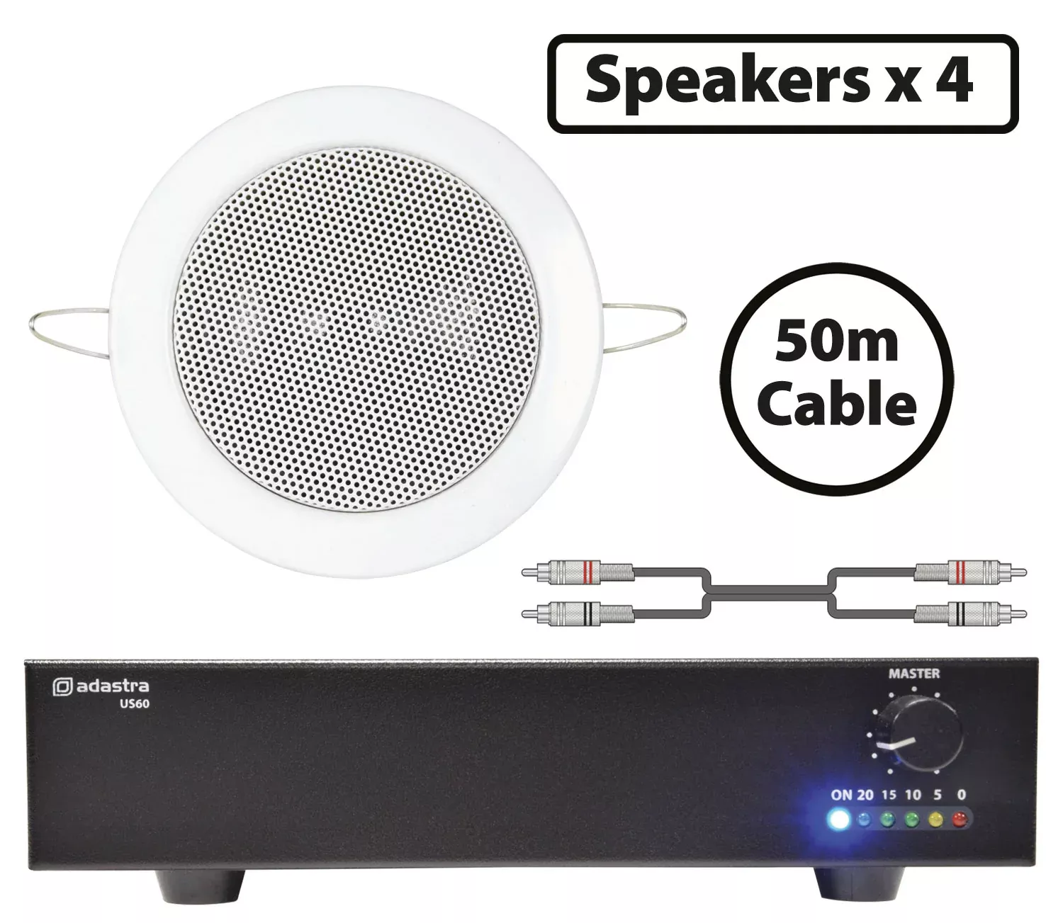 Adastra Add-on 100V Washroom / Corridor Ceiling Speaker Packages – 4*EC36V+US60
