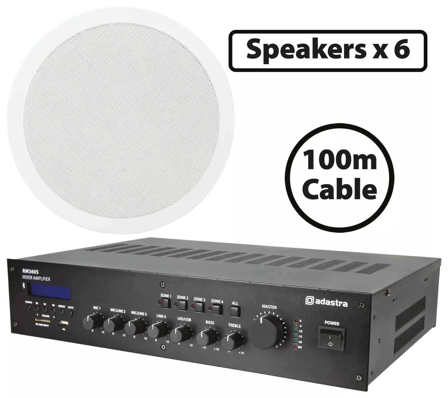 Adastra Commercial 100V Ceiling Speaker Packages – 6*CC8V+RM360S