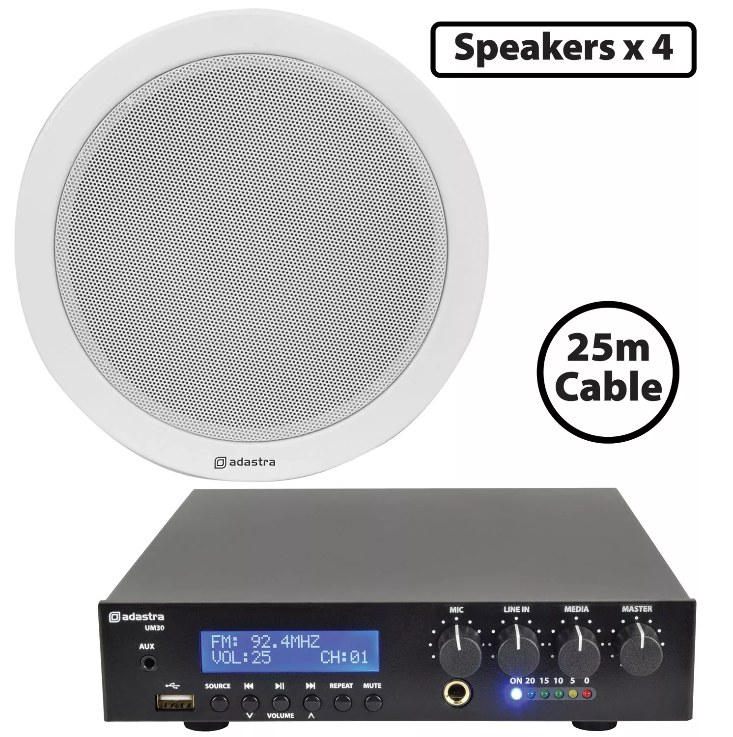 Adastra Compact 100V Ceiling Speaker Packages with Bluetooth & USB – 4*EC56V+UM30