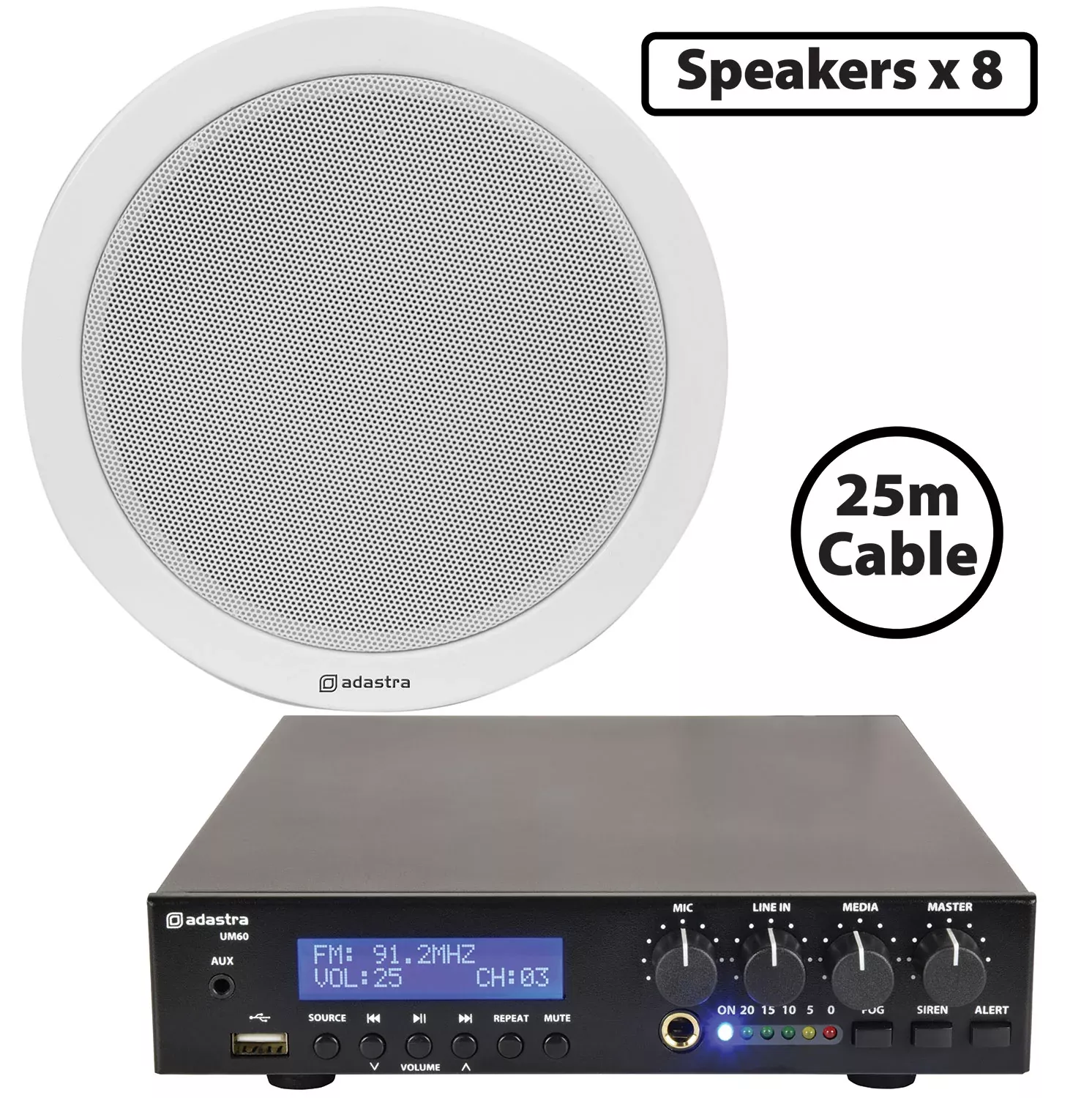 Adastra Compact 100V Ceiling Speaker Packages with Bluetooth & USB – 8*EC56V+UM60