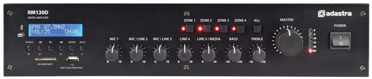 Adastra RM-series 100V Mixer-Amplifier with DAB+, BT, USB/SD – RM120D