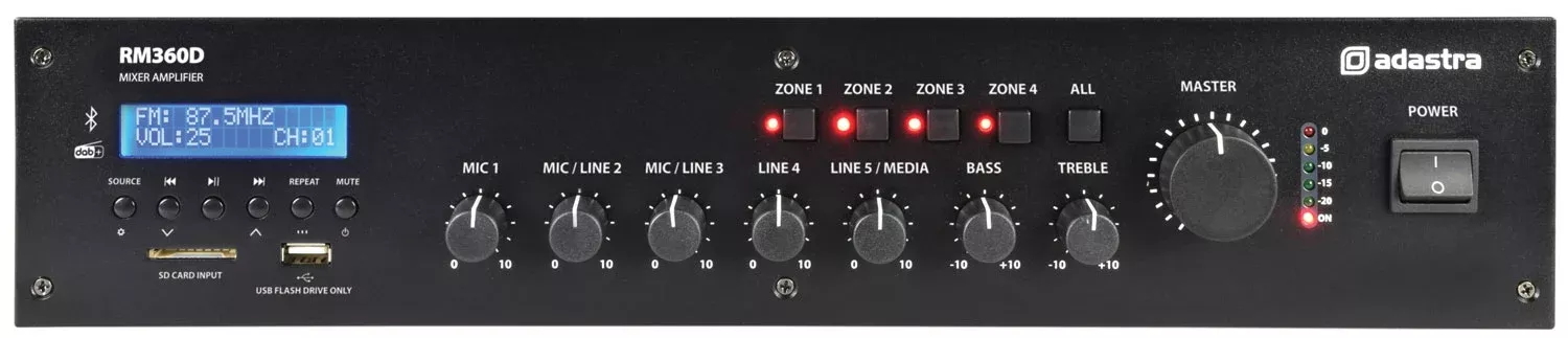 Adastra RM-series 100V Mixer-Amplifier with DAB+, BT, USB/SD – RM360D