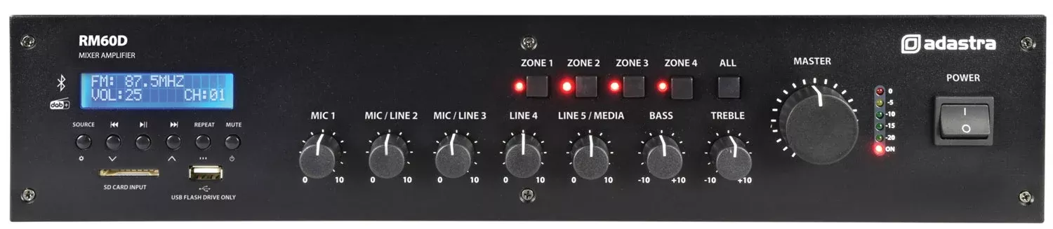 Adastra RM-series 100V Mixer-Amplifier with DAB+, BT, USB/SD – RM60D