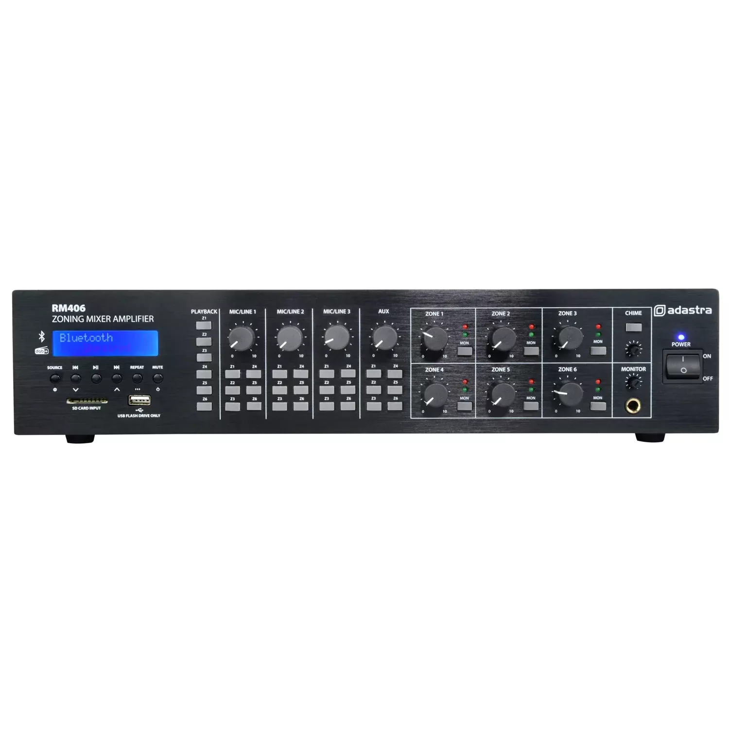 Adastra RM406 100V Mixer Amplifier 6 x 40W + USB/SD/FM/Bluetooth