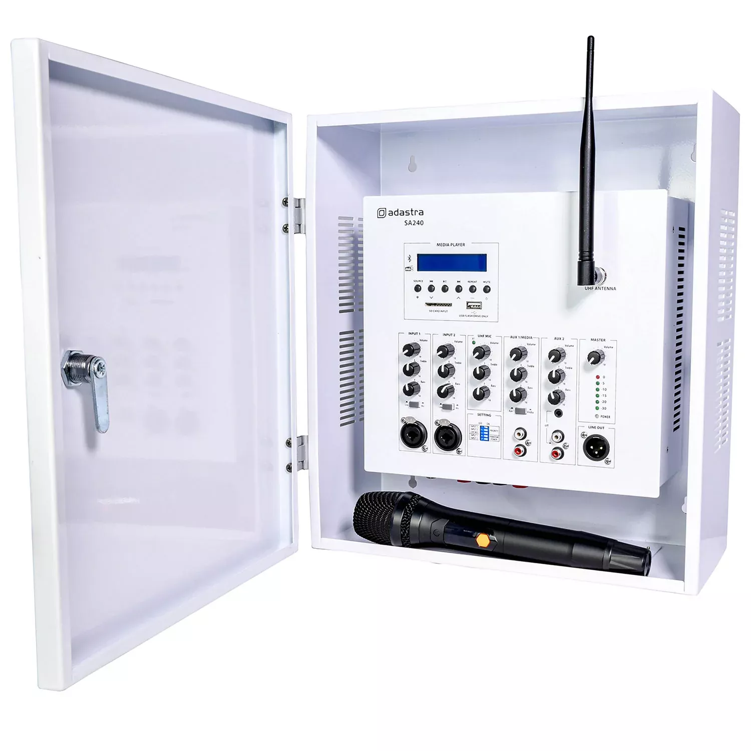 Adastra SA240 Secure Wall Amplifier 100V with UHF Mic and DAB+ Media Player
