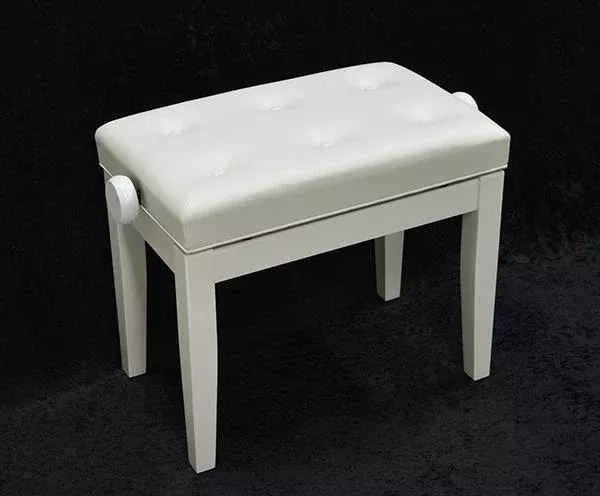 ADJUSTABLE PIANO BENCH with BUTTONED SEAT – WHITE