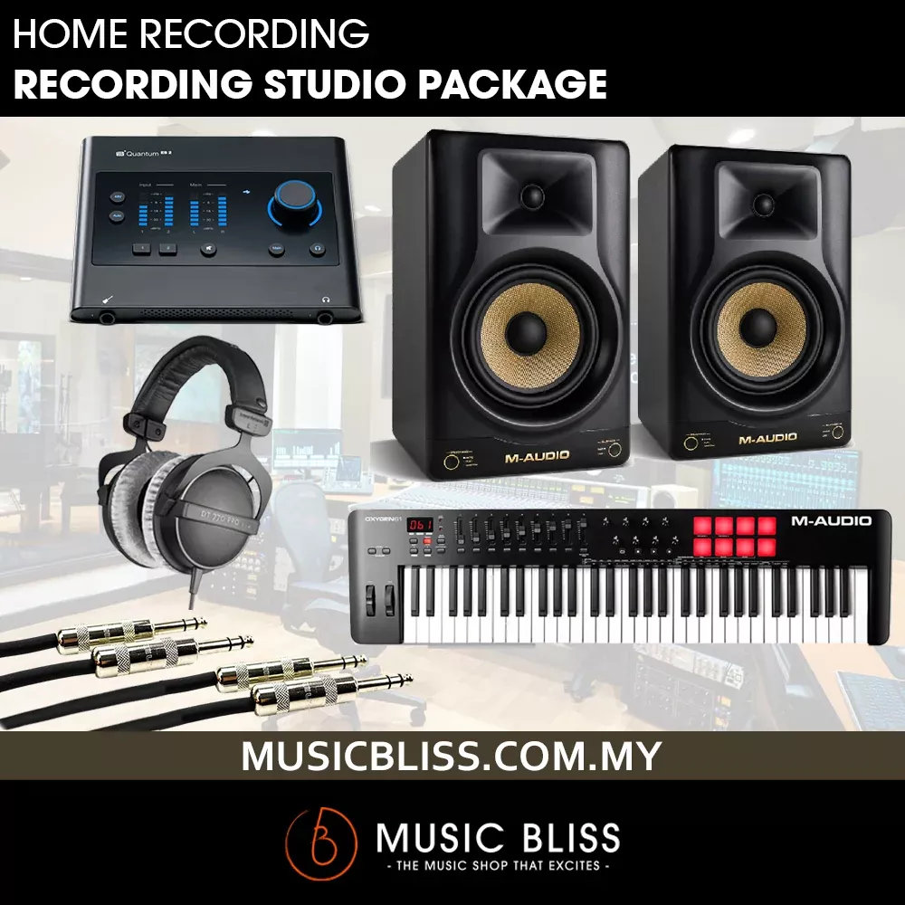 All-in-One Studio RECORDING Bundle: PreSonus Quantum ES 2 USB C Audio Interface, M-Audio Forty Sixty DSP Monitor Speaker, Beyerdynamic DT 770 Professional Monitoring Headphones, M-Audio Oxygen 61 MKV Midi Controller Keyboard