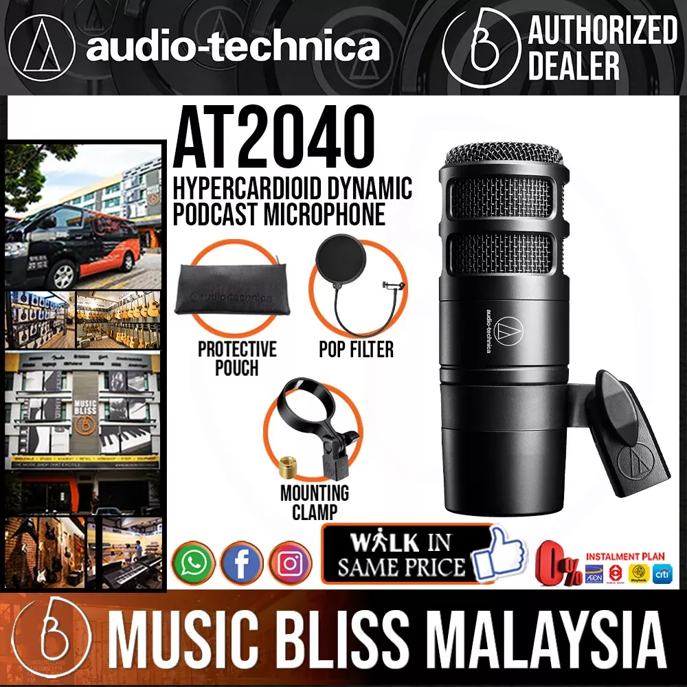 Audio Technica AT2040 Hypercardioid Dynamic Podcast Microphone with Pop Filter
