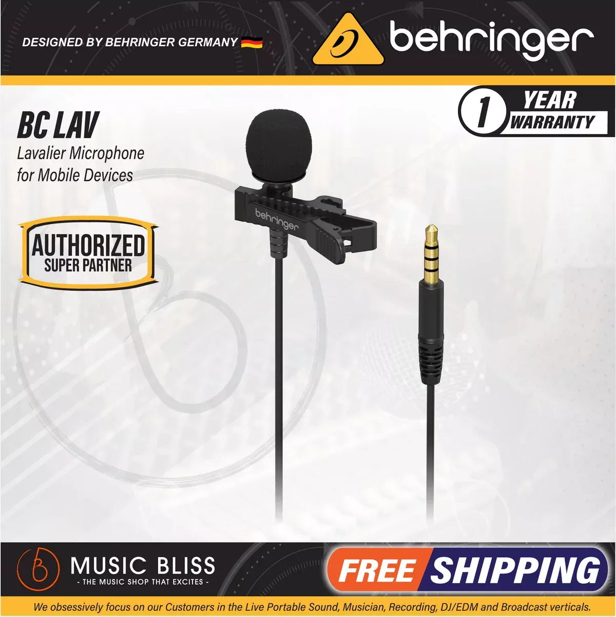Behringer BC Lav Condenser Lavalier Microphone for Mobile Devices