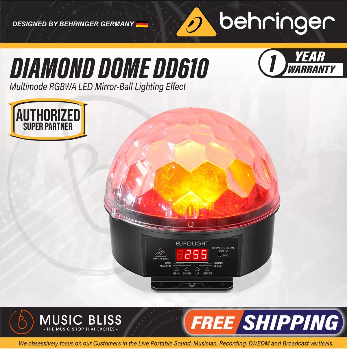 Behringer DIAMOND DOME DD610-R Multimode RGBWA LED Mirror-Ball Lighting Effect with Remote Control