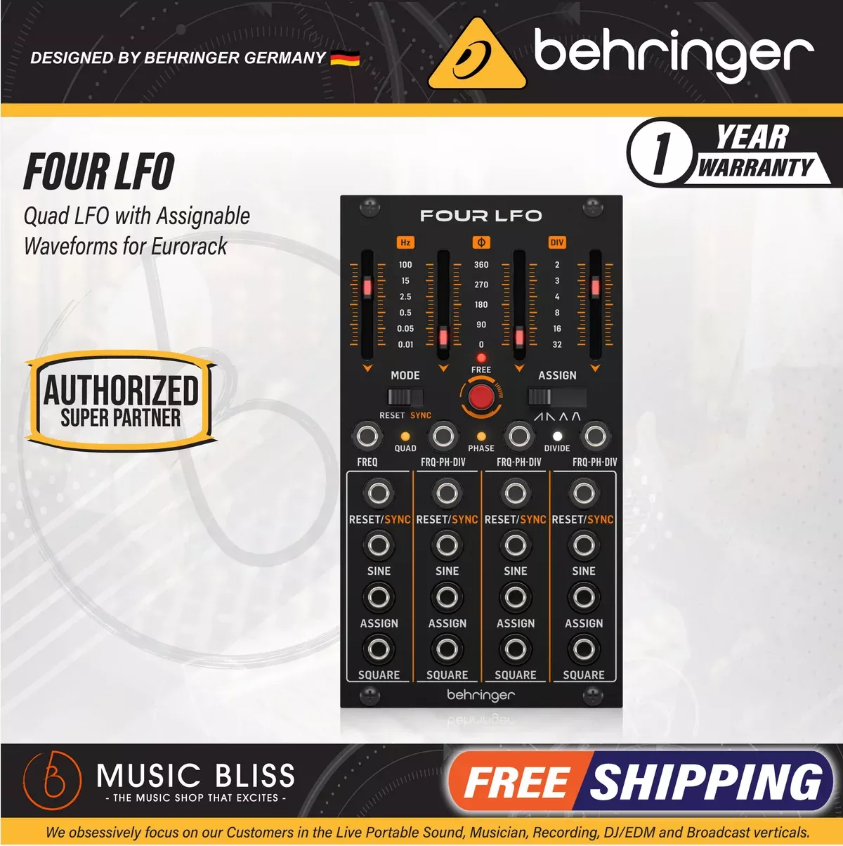 Behringer FOUR LFO Quad LFO with Assignable Waveforms for Eurorack