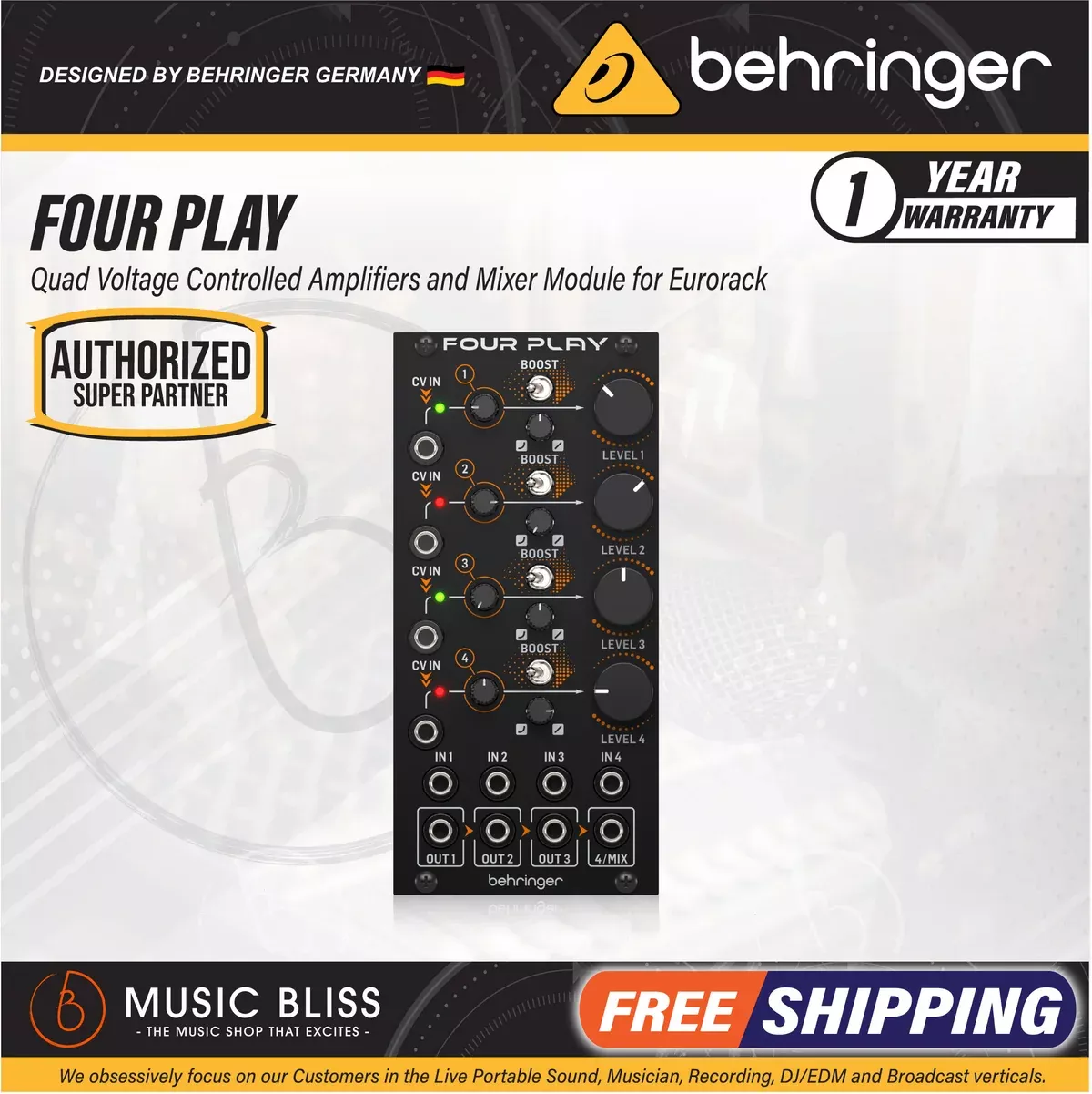Behringer Four Play Quad VCA & Mixer Module For Eurorack