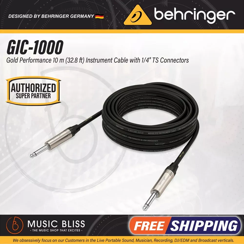 Behringer GIC-1000 Gold Performance 10m (32.8ft) Instrument Cable with 1/4″ TS Connectors