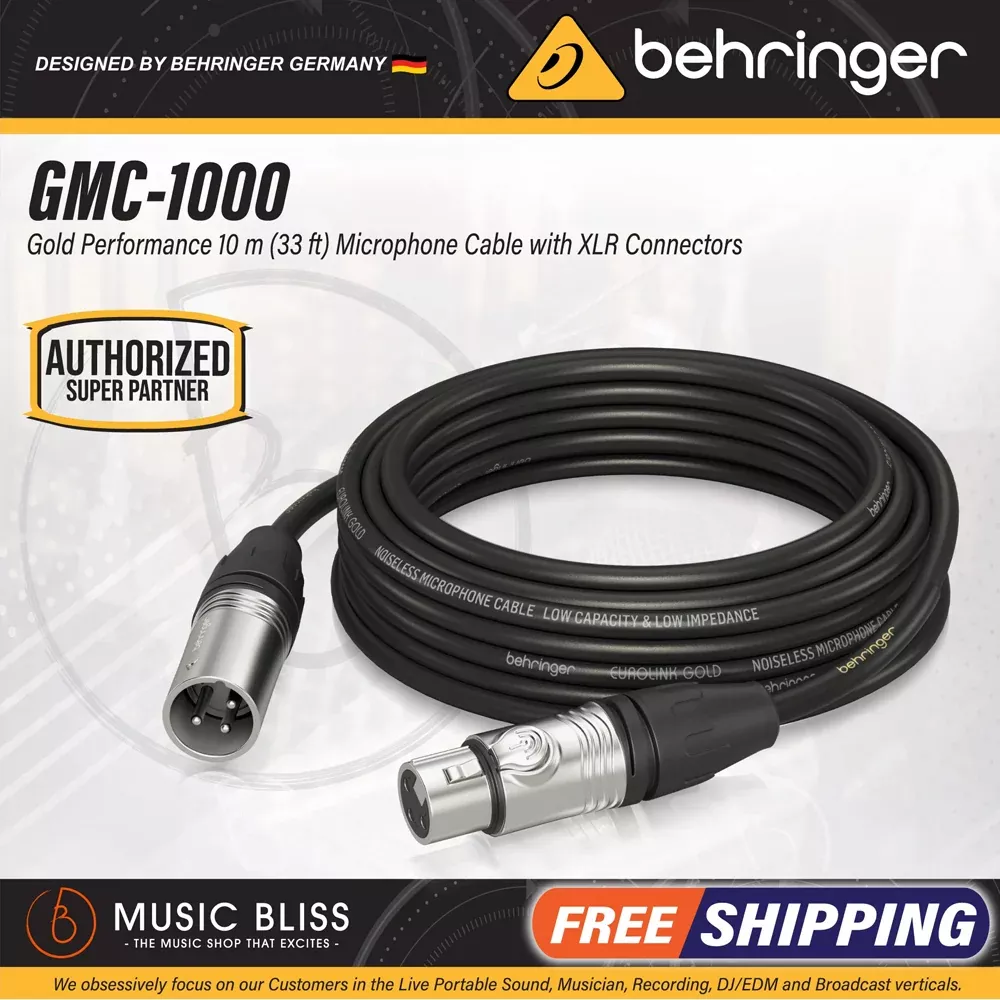 Behringer GMC-1000 Gold Performance 10m (33ft) Microphone Cable with XLR Connectors