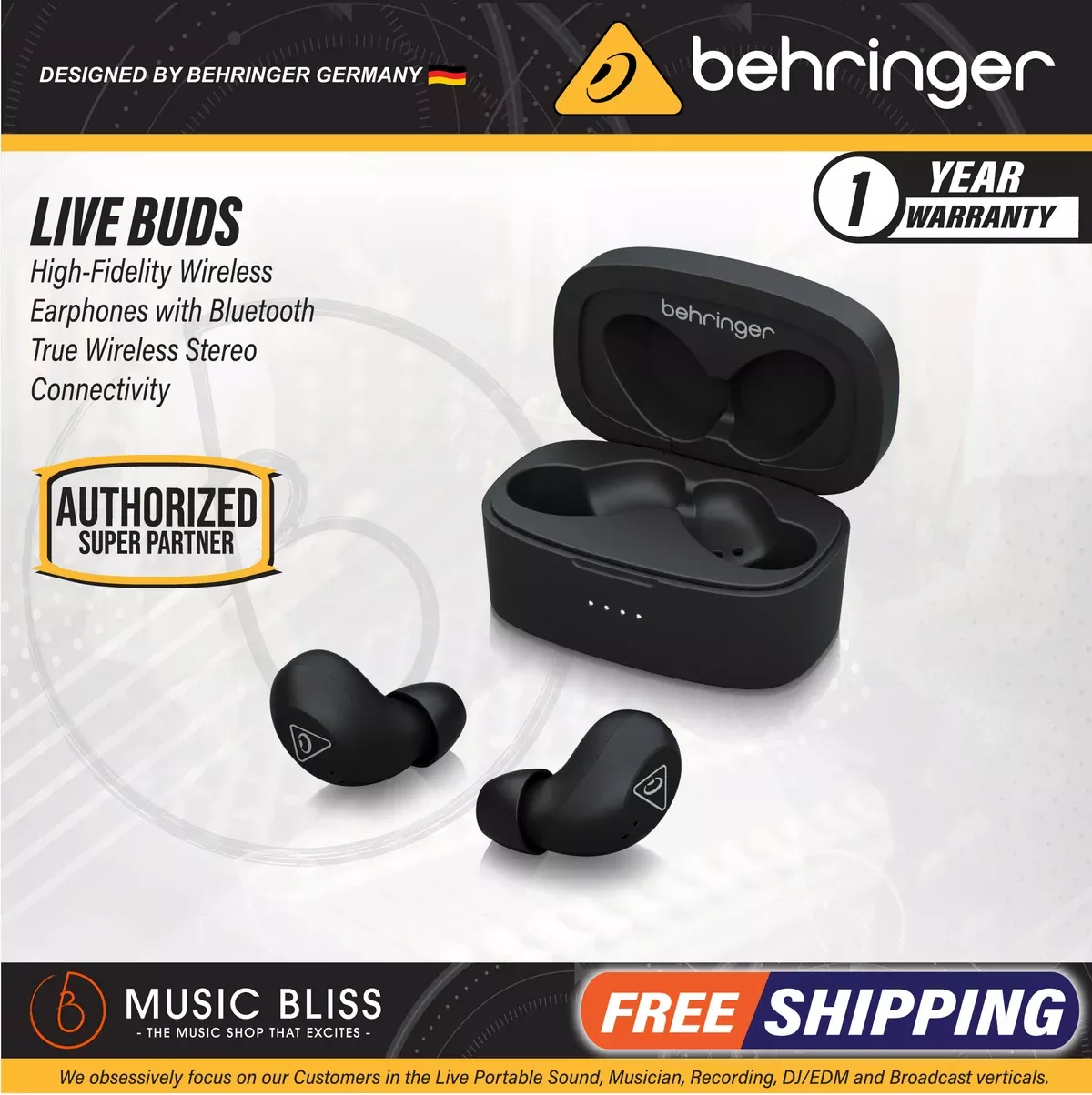 Behringer LIVE BUDS High-Fidelity Wireless Earphones with Bluetooth True Wireless Stereo Connectivity