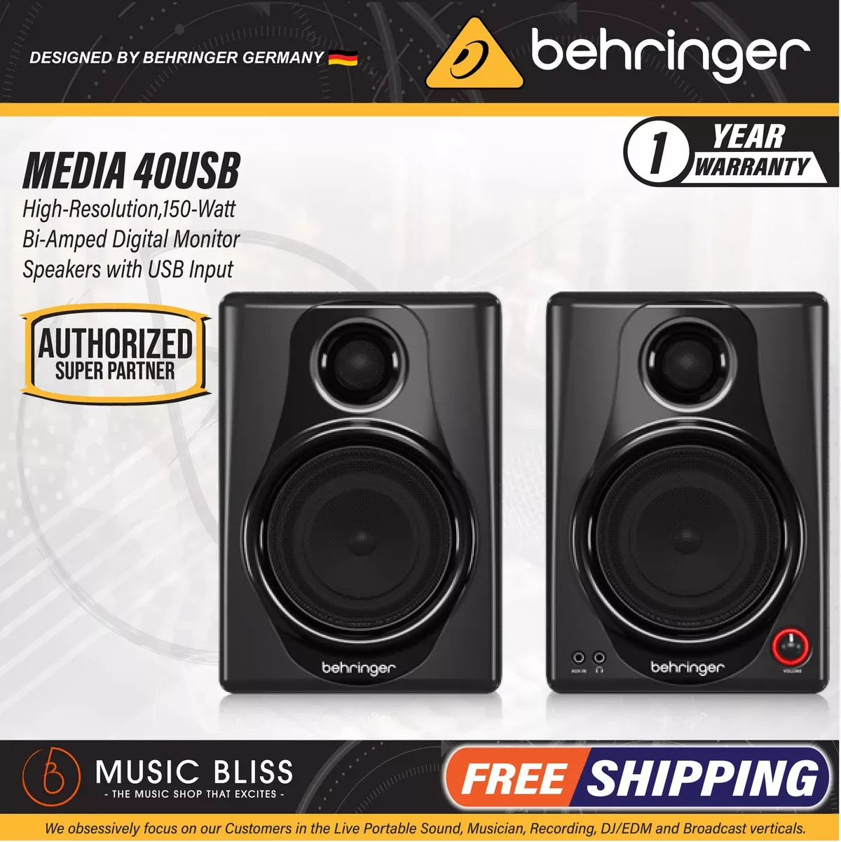 Behringer Media 40USB 4” Powered Studio Monitors with USB