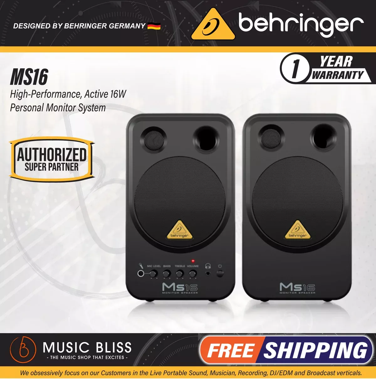 Behringer MS16 16-watt Powered Monitor System – Pair