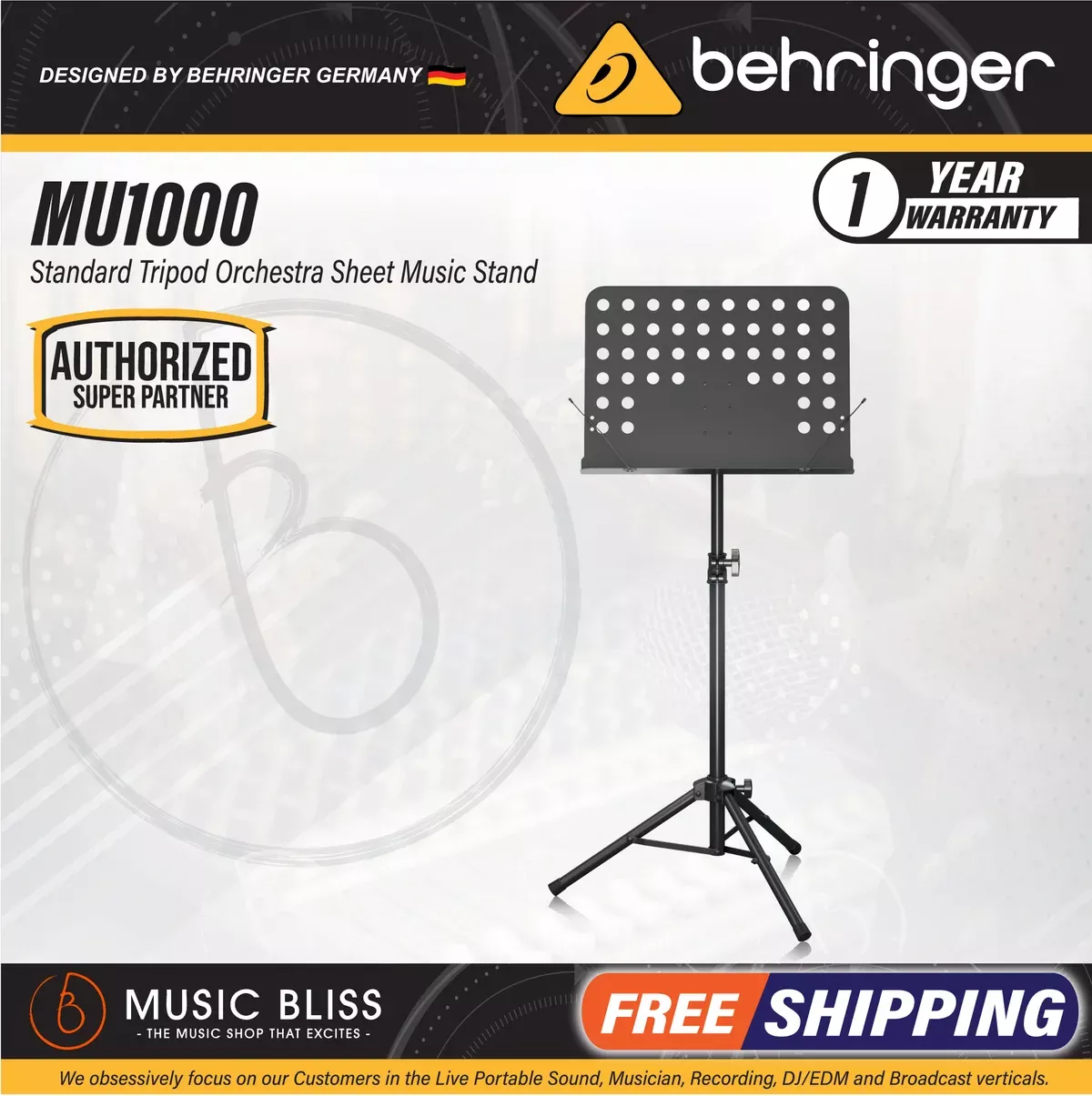 Behringer MU1000 Standard Tripod Orchestra Sheet Music Stand