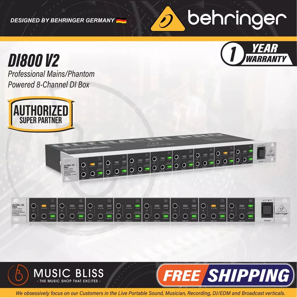 Behringer Ultra-DI Pro DI800V2 8-channel Active Instrument Direct Box