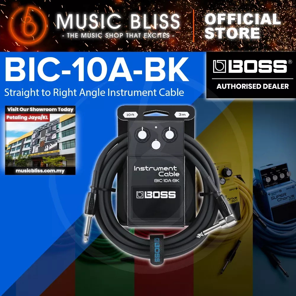 Boss BIC-10A Straight to Right Angle Instrument Cable, 10 foot – Black