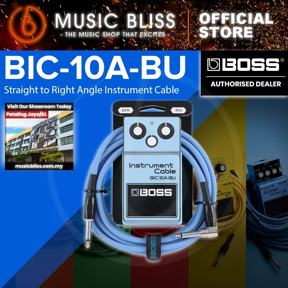 Boss BIC-10A Straight to Right Angle Instrument Cable, 10 foot – Blue