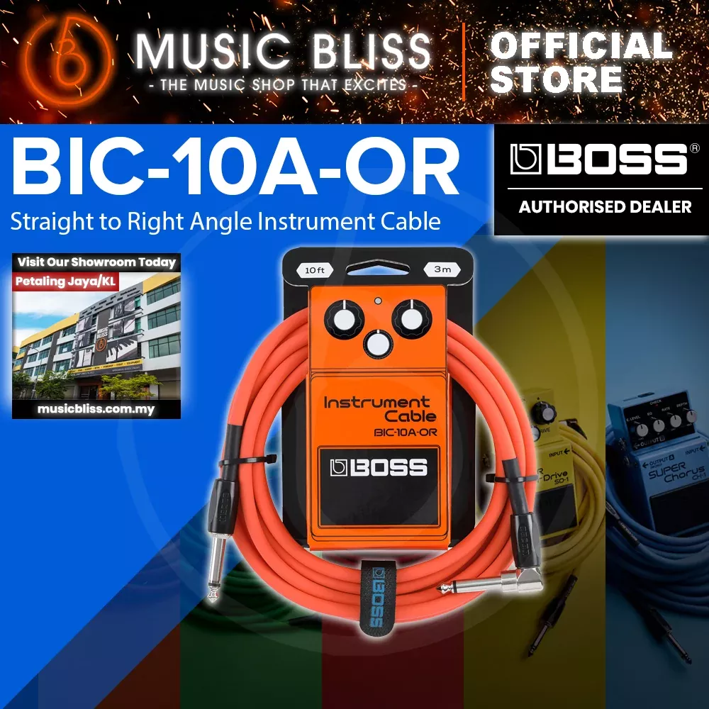 Boss BIC-10A Straight to Right Angle Instrument Cable, 10 foot – Orange