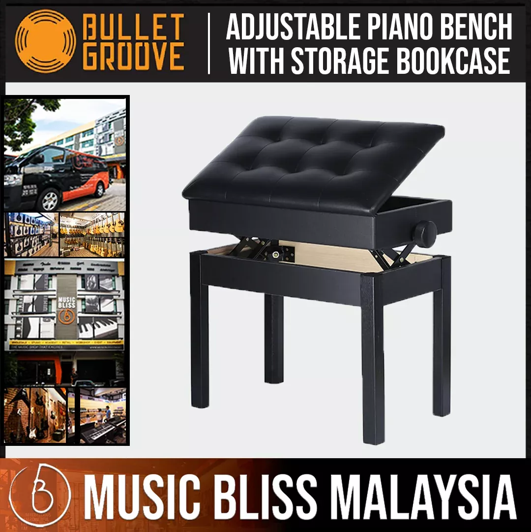 Bullet Groove Adjustable Piano Bench with Storage Bookcase