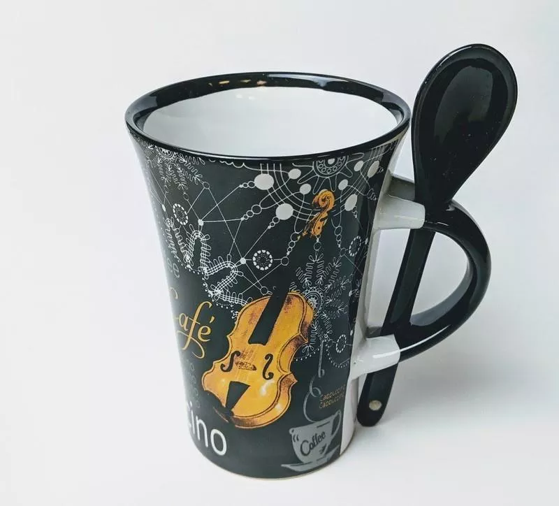 Cappuccino Mug With Spoon Violin Black