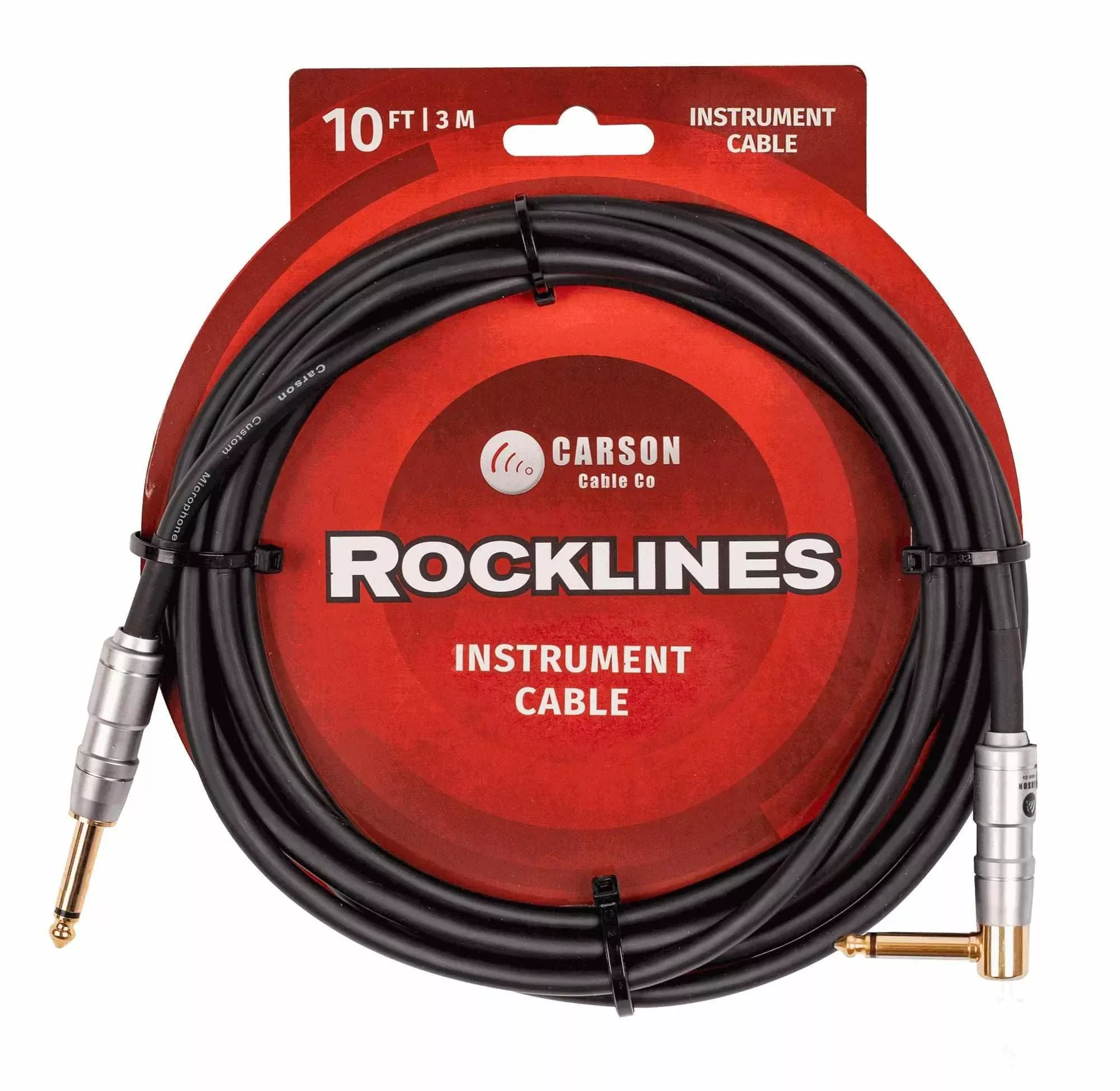 Carson Rocklines Braided 10' Straight to Right Angle Guitar Cable