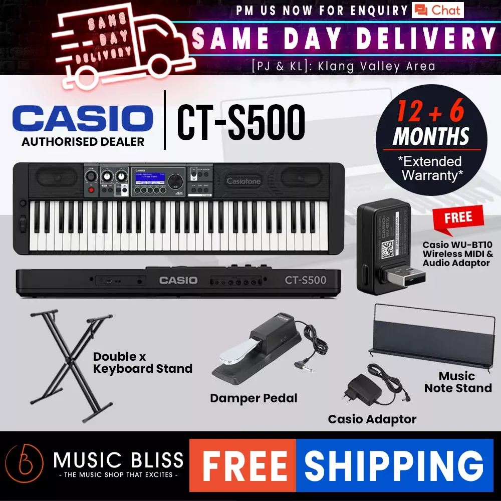 Casio Casiotone CT-S500 61-key Arranger Keyboard with FREE WU-BT10 and Keyboard Stand