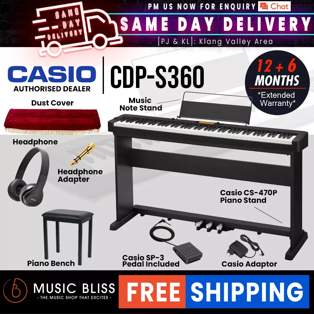 Casio CDP-S360 88-key Digital Piano Home Package – Black, EDU Set