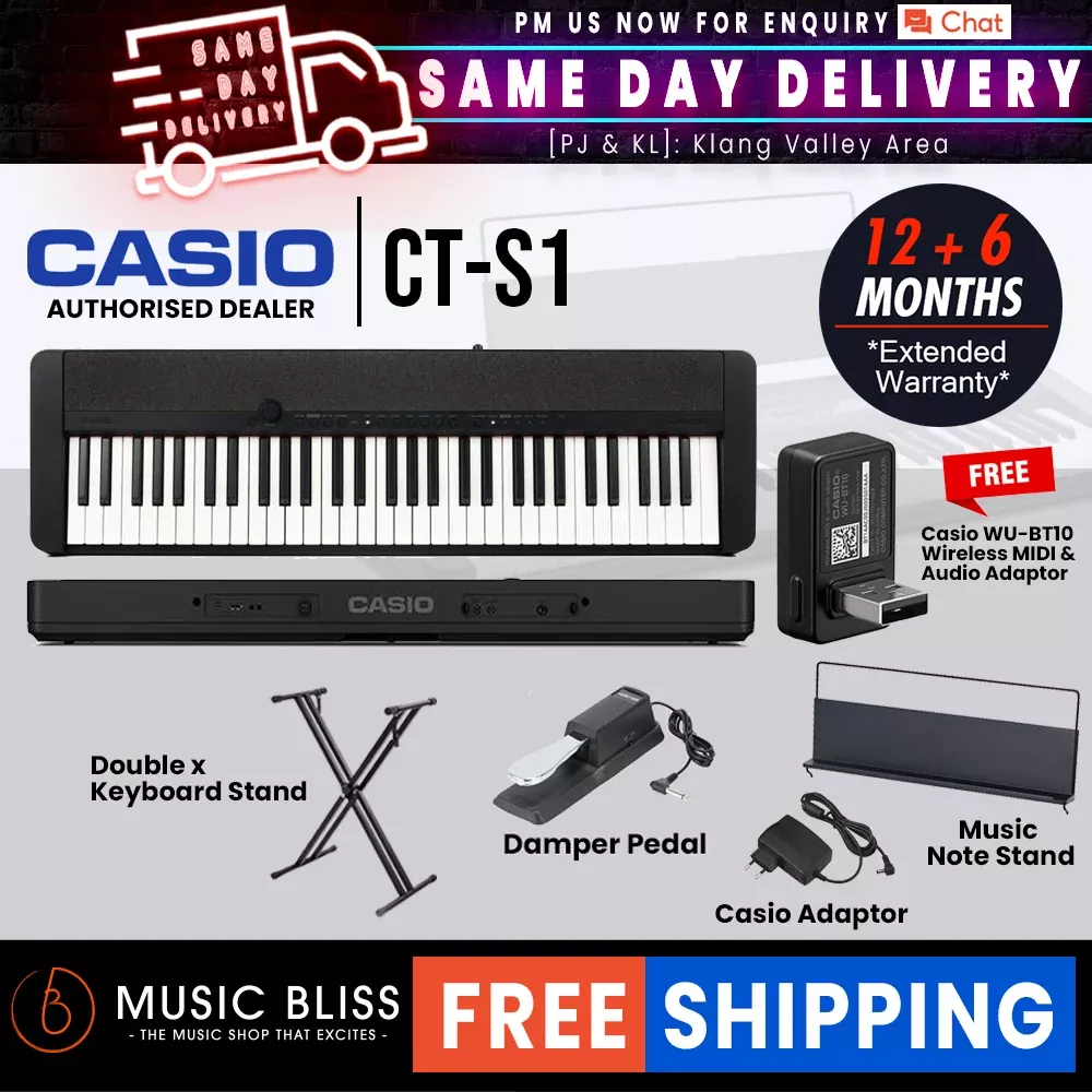 Casio CT-S1 61-key Portable Keyboard with FREE WU-BT10 and Keyboard Stand