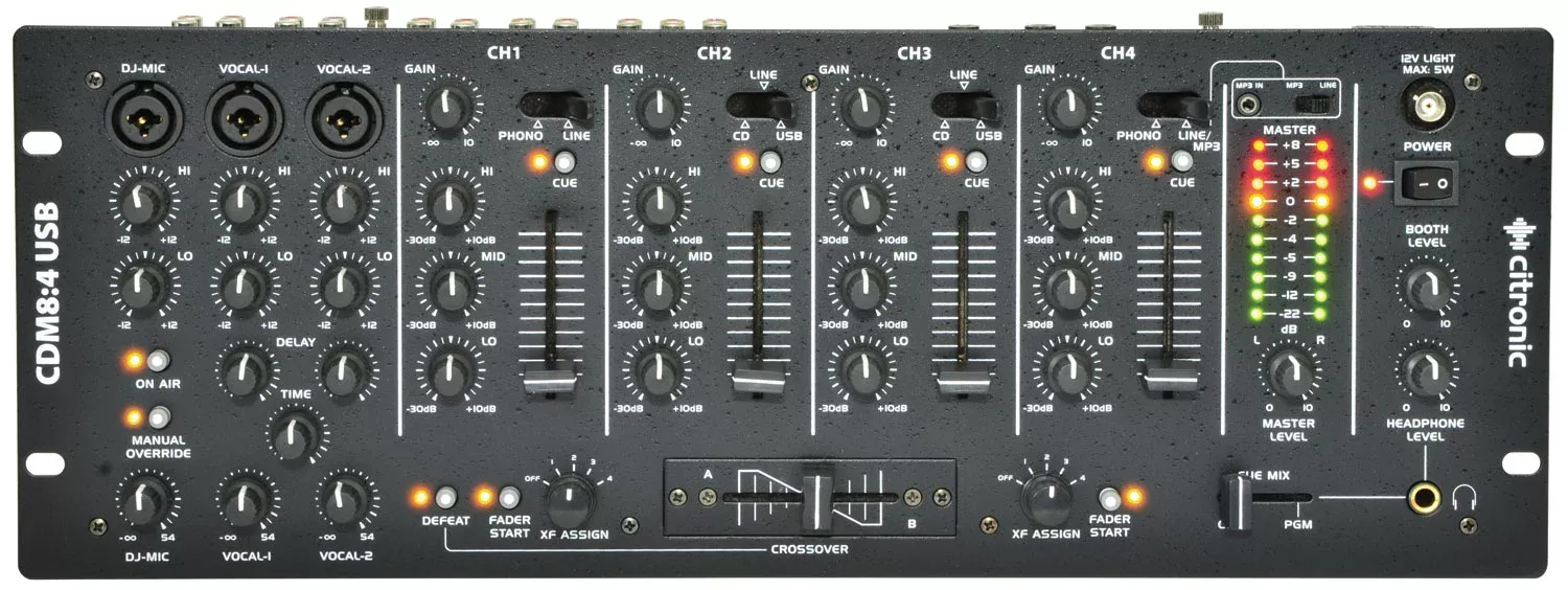Citronic 4 Channel 19″ DJ Mixer – CDM8:4 USB