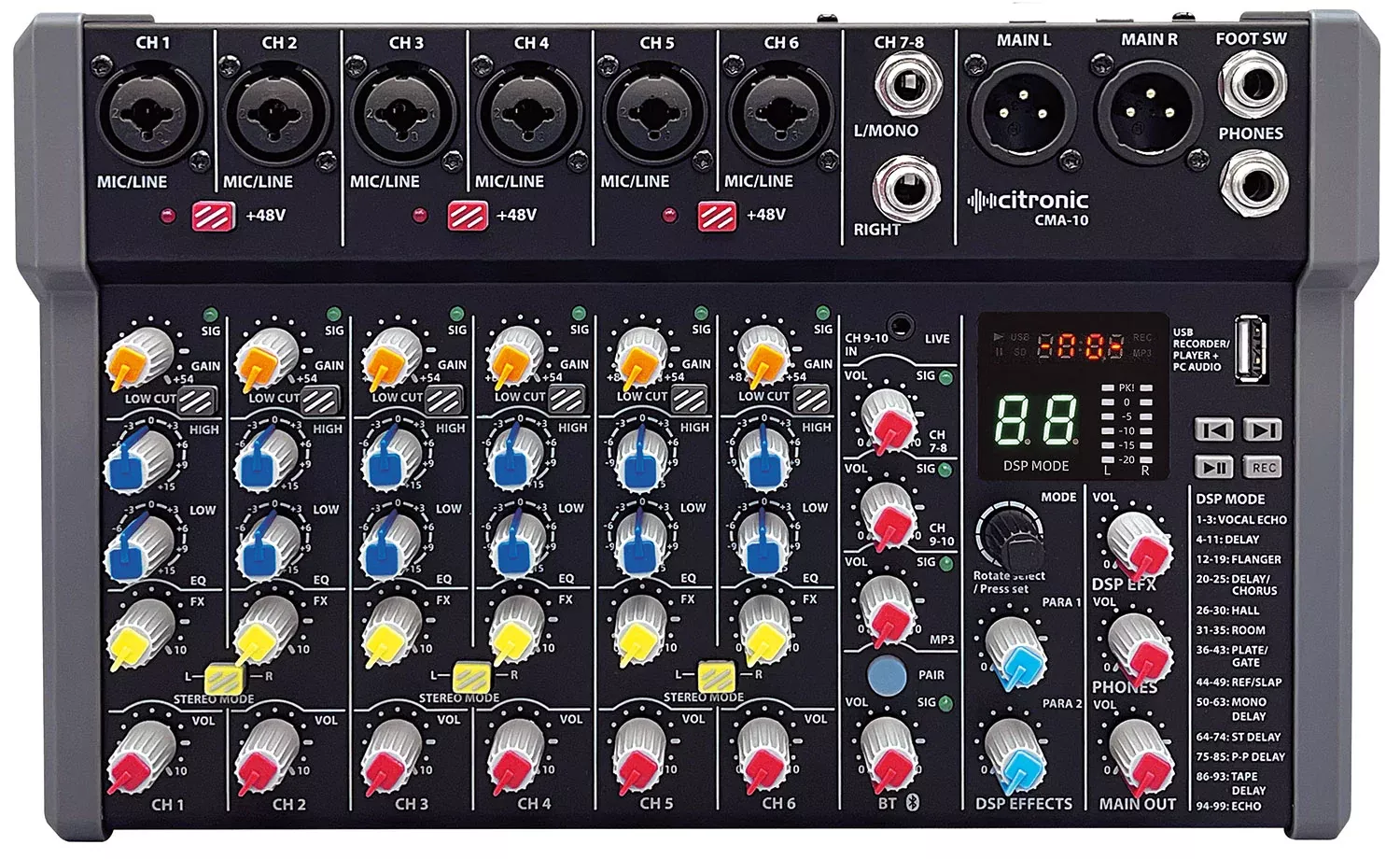 Citronic CMA-series Compact Mixers with DSP, USB Play/Record/PC and Bluetooth – CMA-10