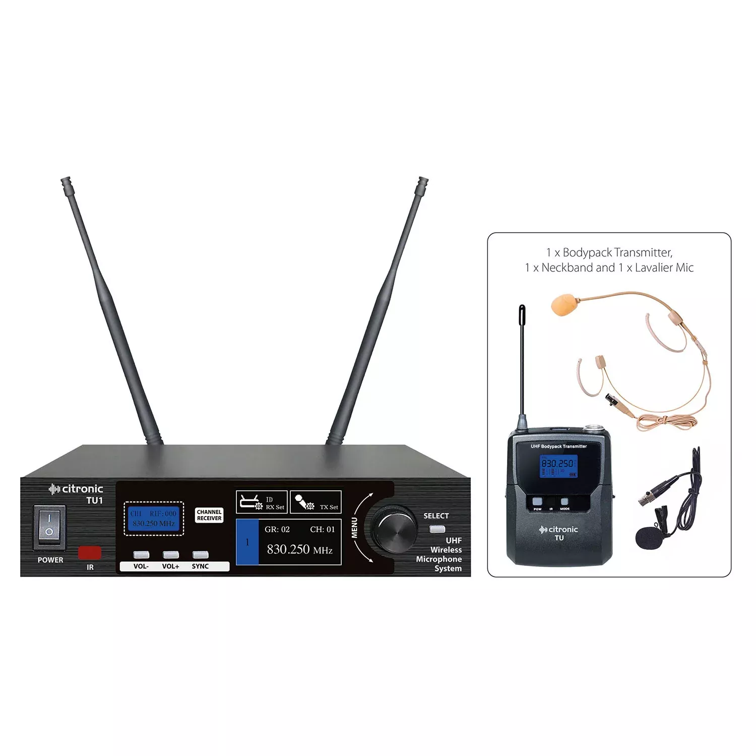 Citronic TU-series PLL Tuneable UHF Wireless Microphone System – TU1-N