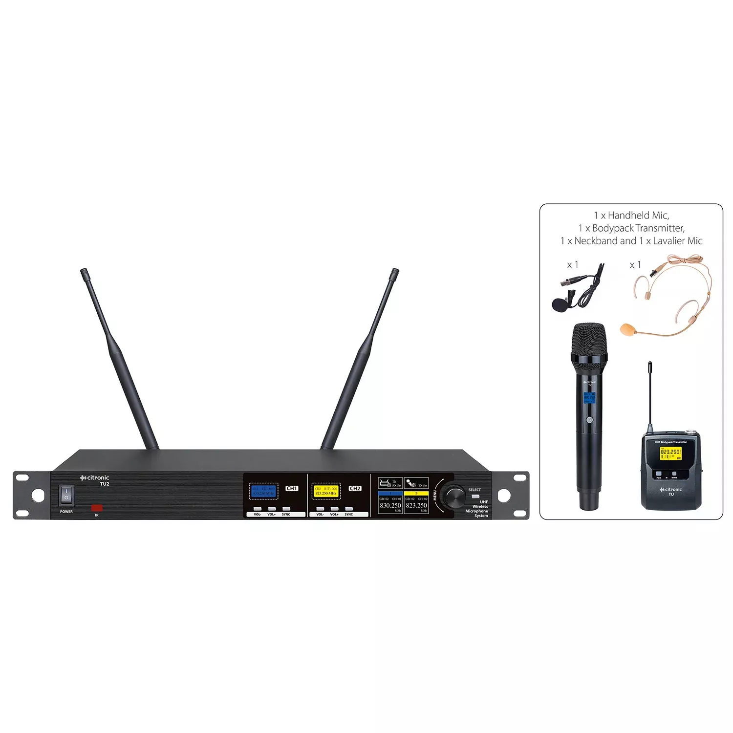 Citronic TU-series PLL Tuneable UHF Wireless Microphone System – TU2-C