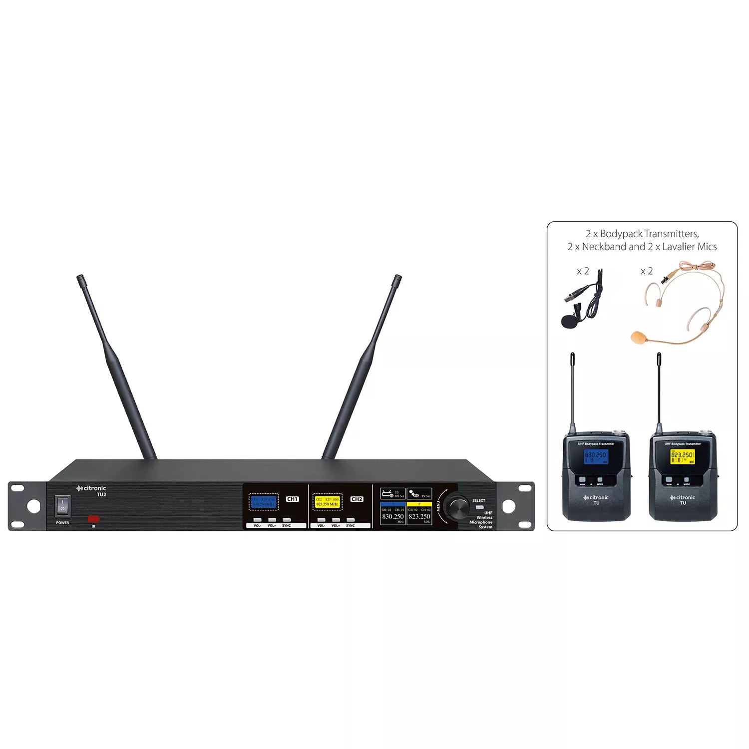 Citronic TU-series PLL Tuneable UHF Wireless Microphone System – TU2-N