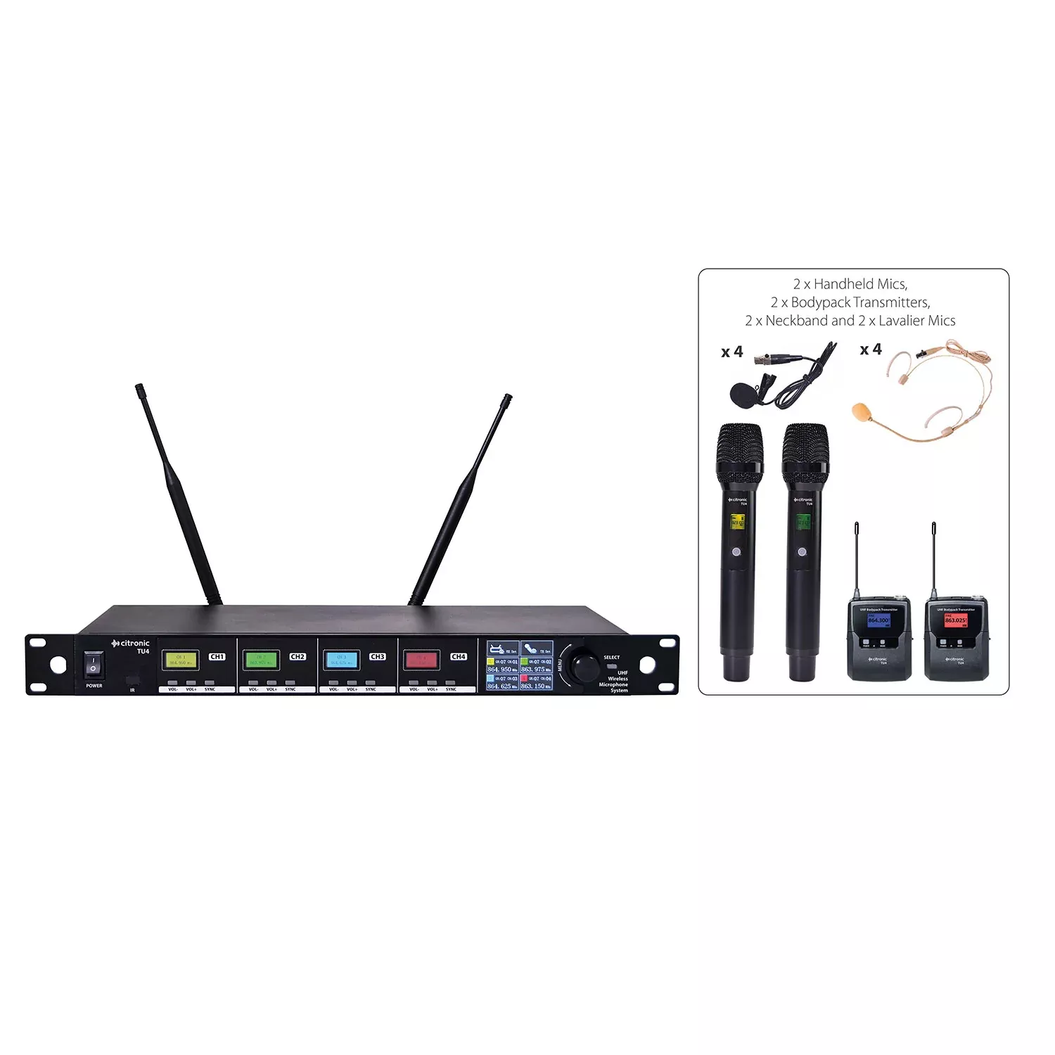 Citronic TU-series PLL Tuneable UHF Wireless Microphone System – TU4-C