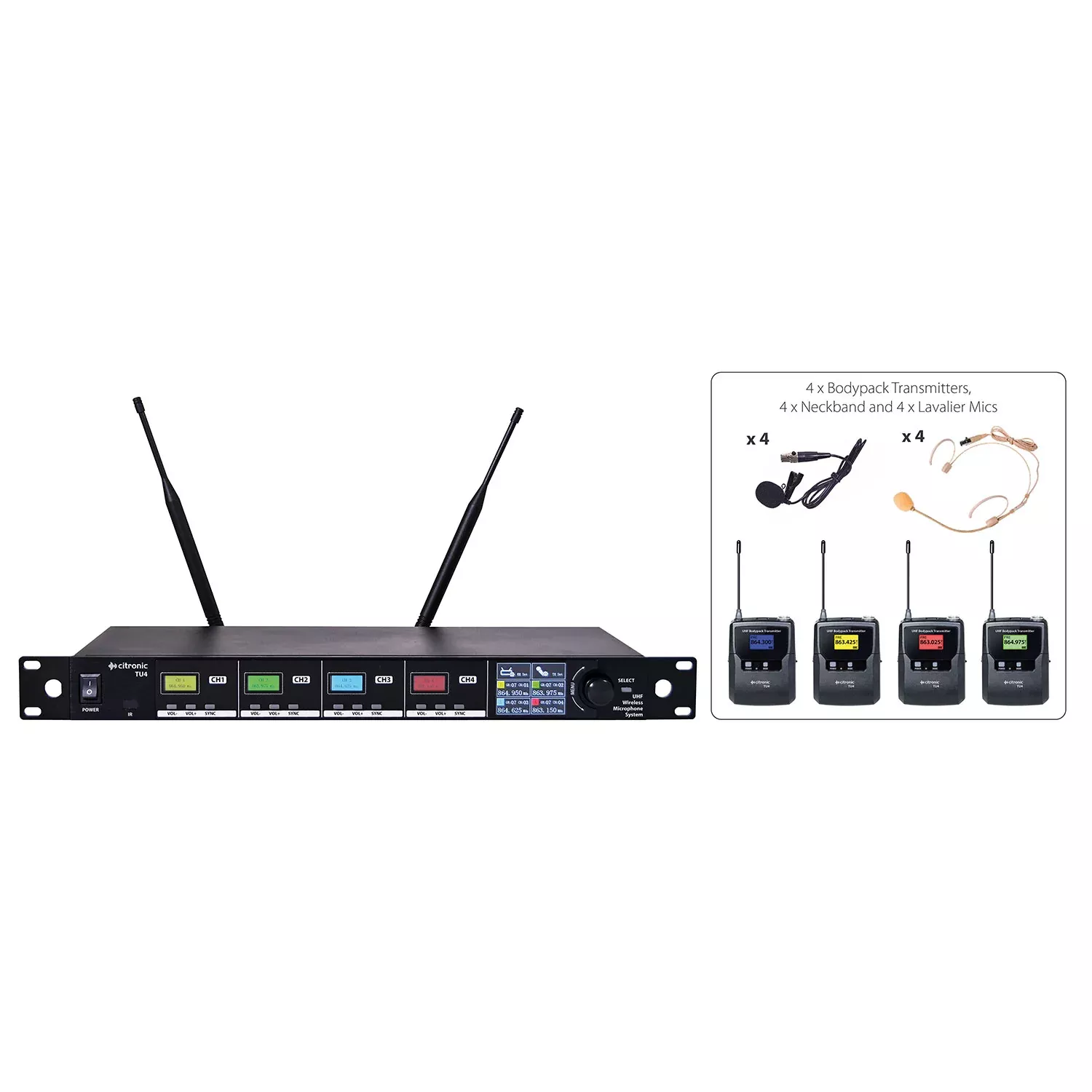 Citronic TU-series PLL Tuneable UHF Wireless Microphone System – TU4-N
