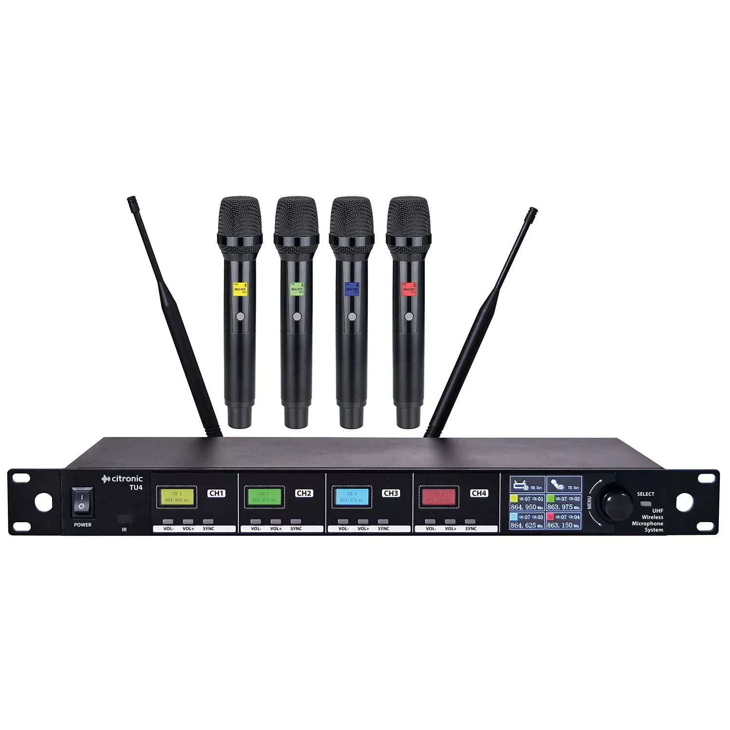 Citronic TU4-H Quad UHF Wireless Microphone System – 4 Handheld True Diversity Mic Set (171.043UK)