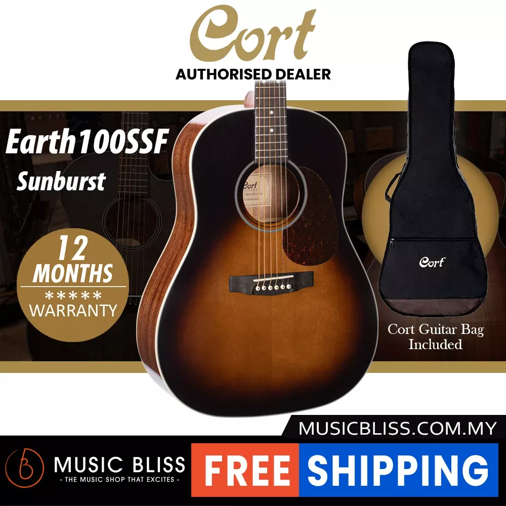 Cort Earth100SSF Acoustic Guitar with Bag – Sunburst