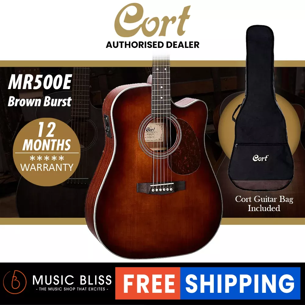 Cort MR500E Solid Top Acoustic Guitar with Bag – Brown Sunburst