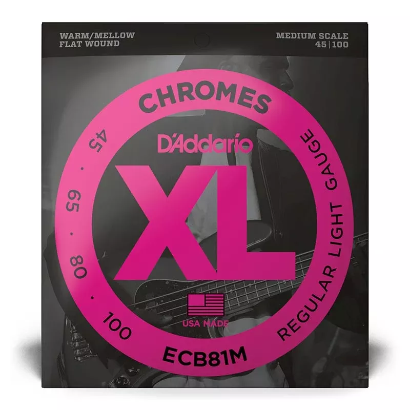 D’Addario ECB81M Chromes Regular Light Gauge Medium Scale Flatwound Bass Strings (4-string) 45-100