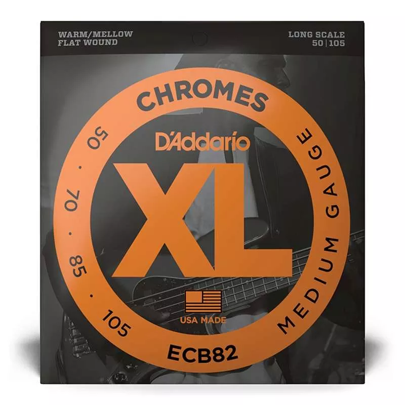 D’Addario ECB82 Chromes Medium Gauge Long Scale Flatwound Bass Strings (4-string) 50-105