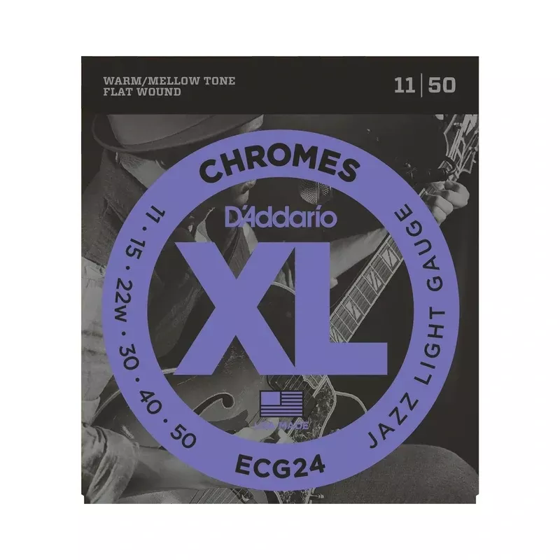 D’Addario ECG24 Flat Wound XL Chromes Jazz Light Gauge Electric Guitar Strings
