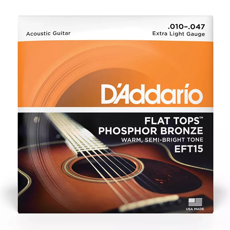 D’Addario EFT15 Flat Top (Half Round) Phosphor Bronze Extra-Light Acoustic Strings – 10-47